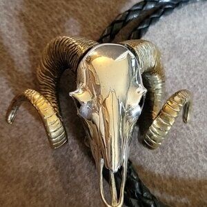 COPY - Sterling Silver and Bronze Bighorn Sheep Skull Bolo tie Necklace